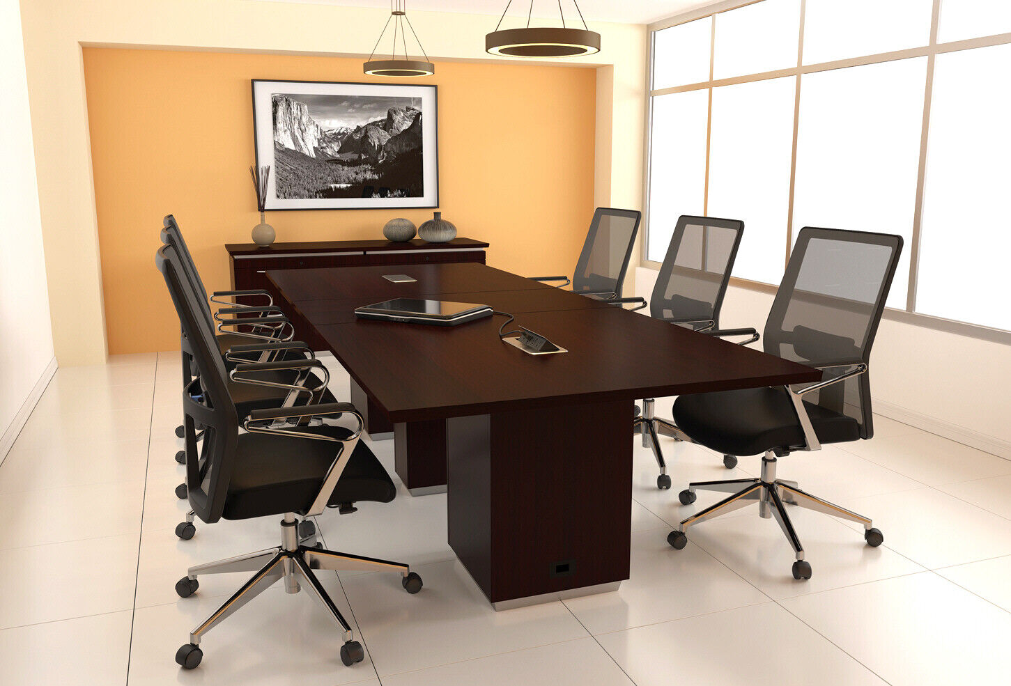 20 ft Modern Conference Table with 5 Power and Data Ports has 10 Outlets 10 USB
