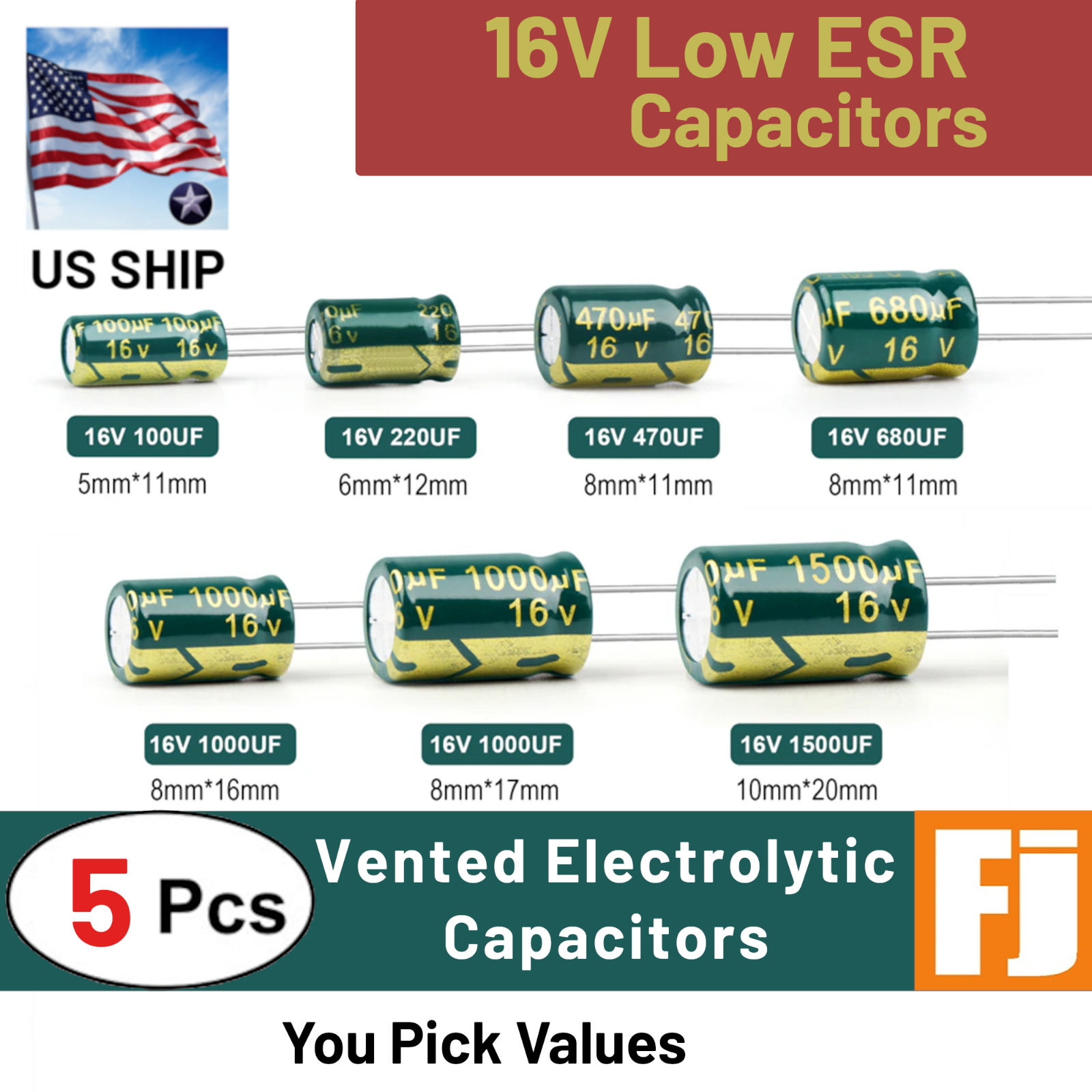 5 Pcs 16V Low ESR High Frequency Electrolytic Capacitors | You Pick | US Ship