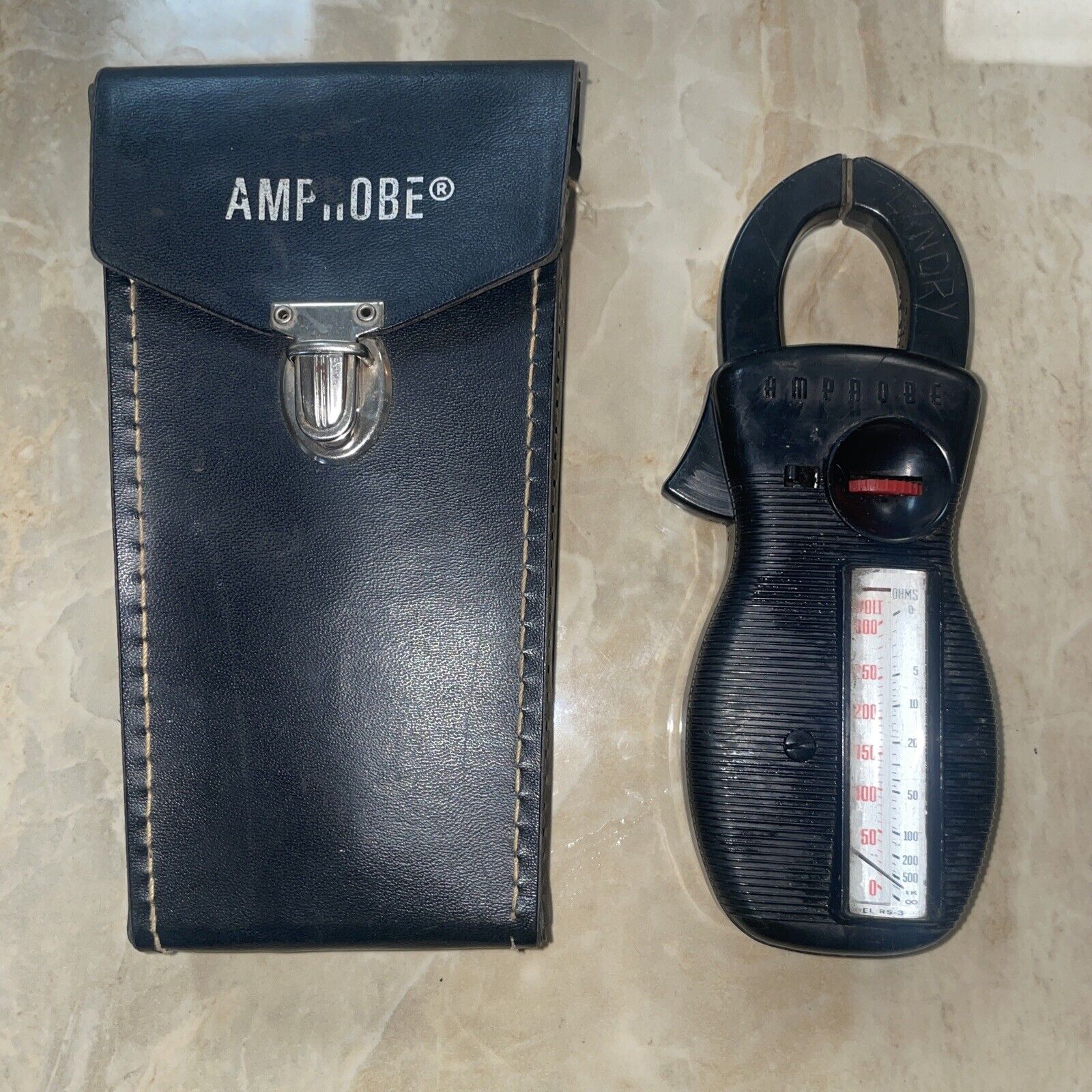 Vintage AMPROBE Clamp Meter Volts AMP OHMS Meter MULTIMETER w/ case As Shown