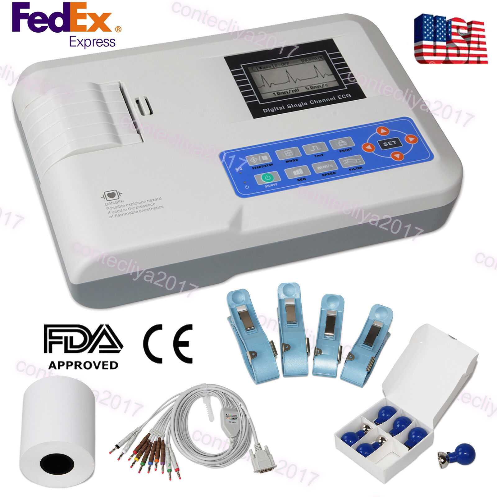 USA, CONTEC ECG/EKG Machine Digital 1 Channel 12 lead Electrocardiograph ECG100G