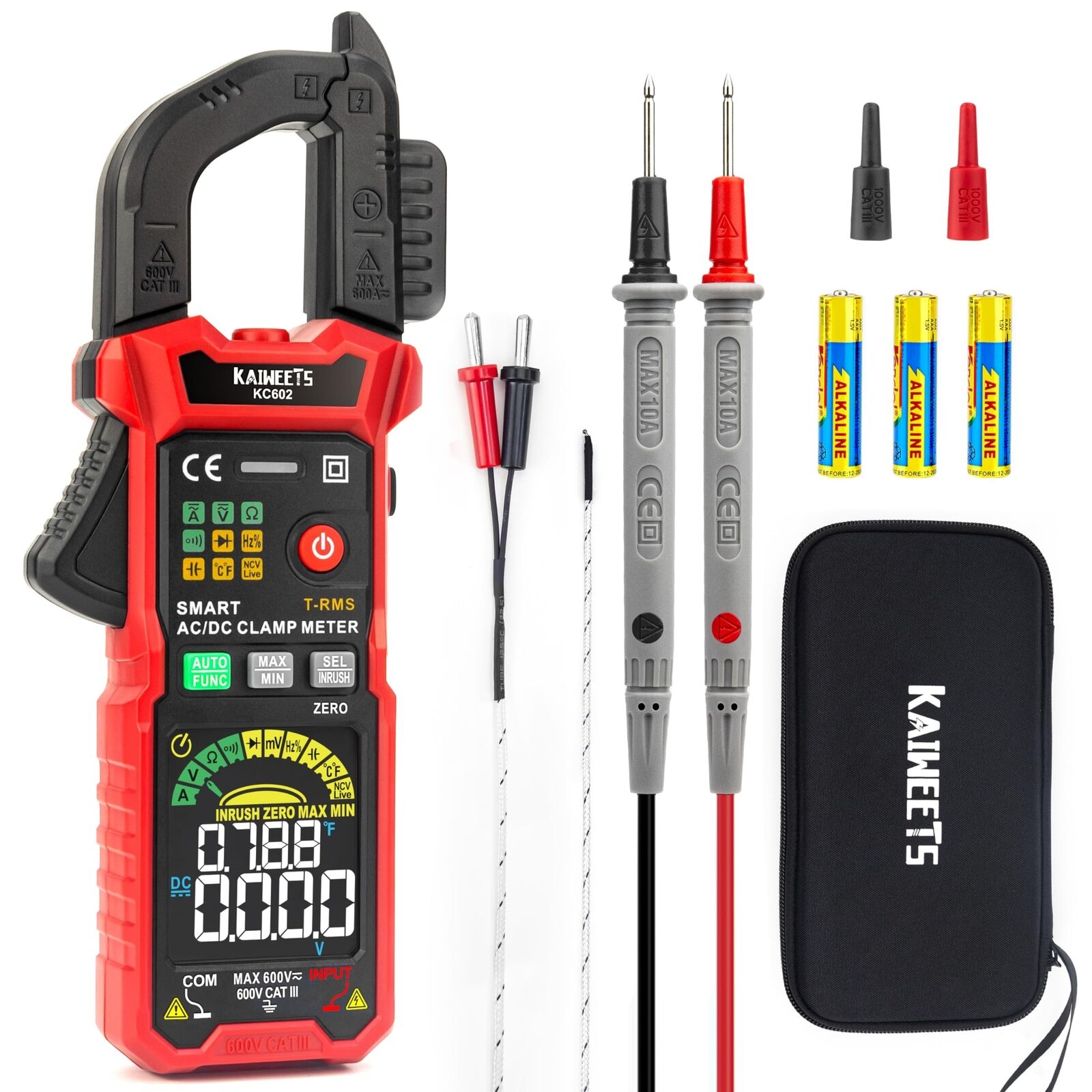 KAIWEETS Smart Digital Clamp Meter with D-Shaped Jaws, Clamp Multimeter with ...