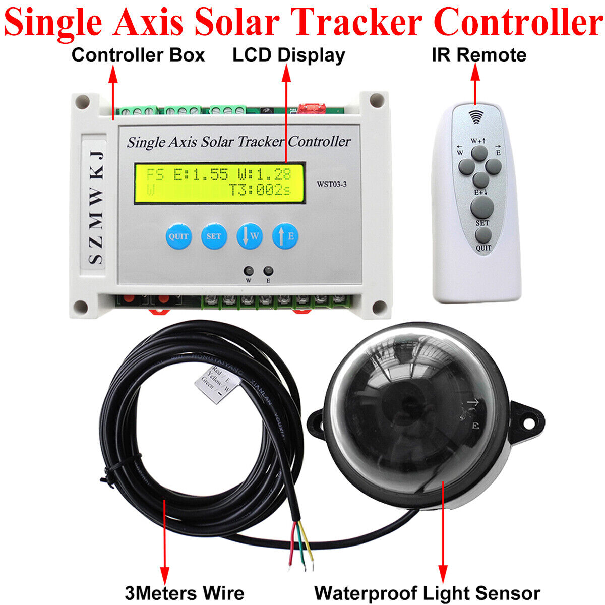 LCD Single Axis Solar Panel Tracking Tracker Controller W/ 6000N Linear Actuator