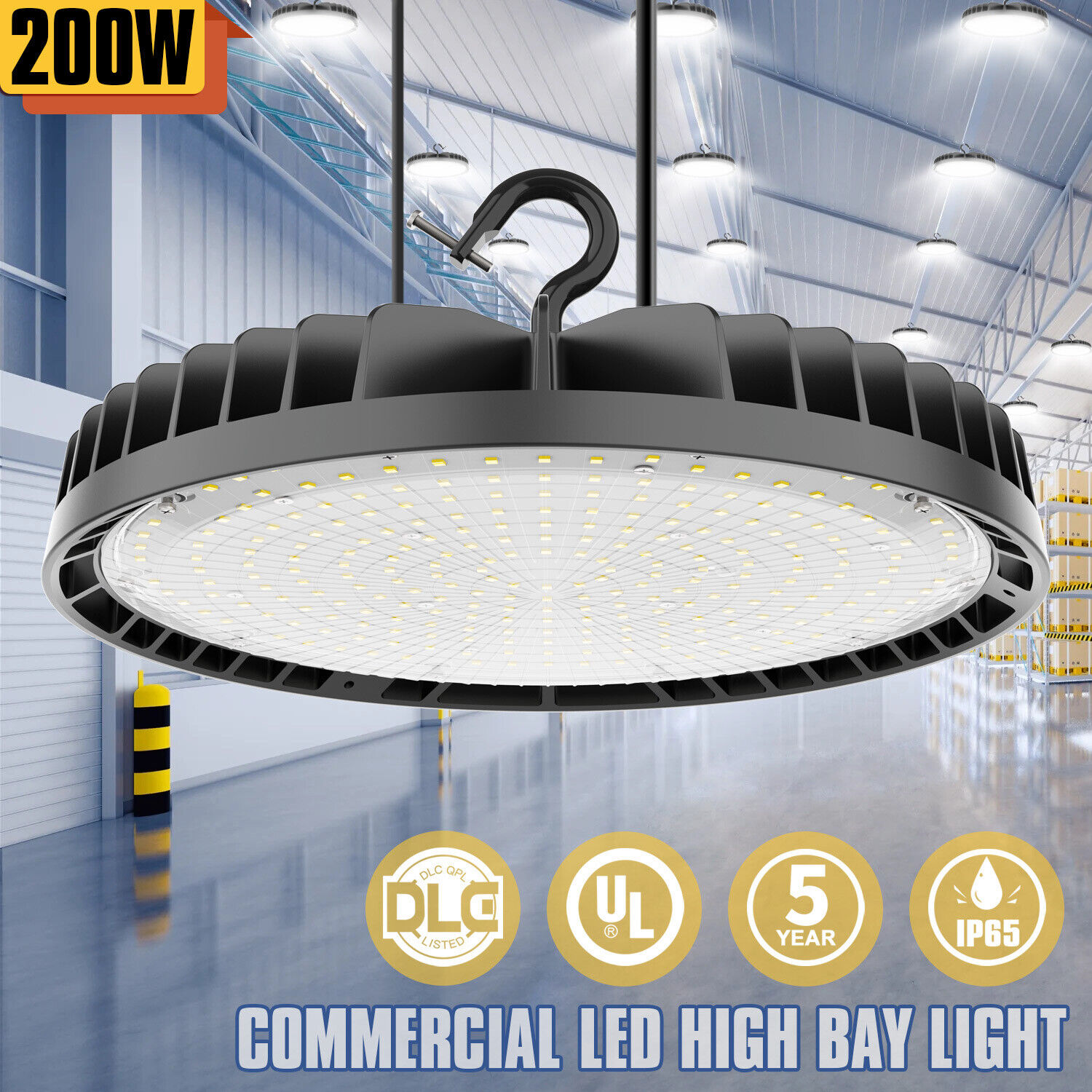 200W UFO Led High Bay Light Factory Warehouse Commercial Light Fixture Dimmable