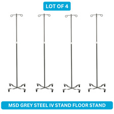 New | Lot of 4 | MSD MS400E Medical IV Pole 2 Hooks 4 Legs Hammered Gray Steel picture