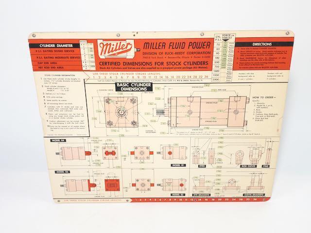 Miller Vintage Fluid Power Certified Dimensions For Stock Cylinders Chart 1961