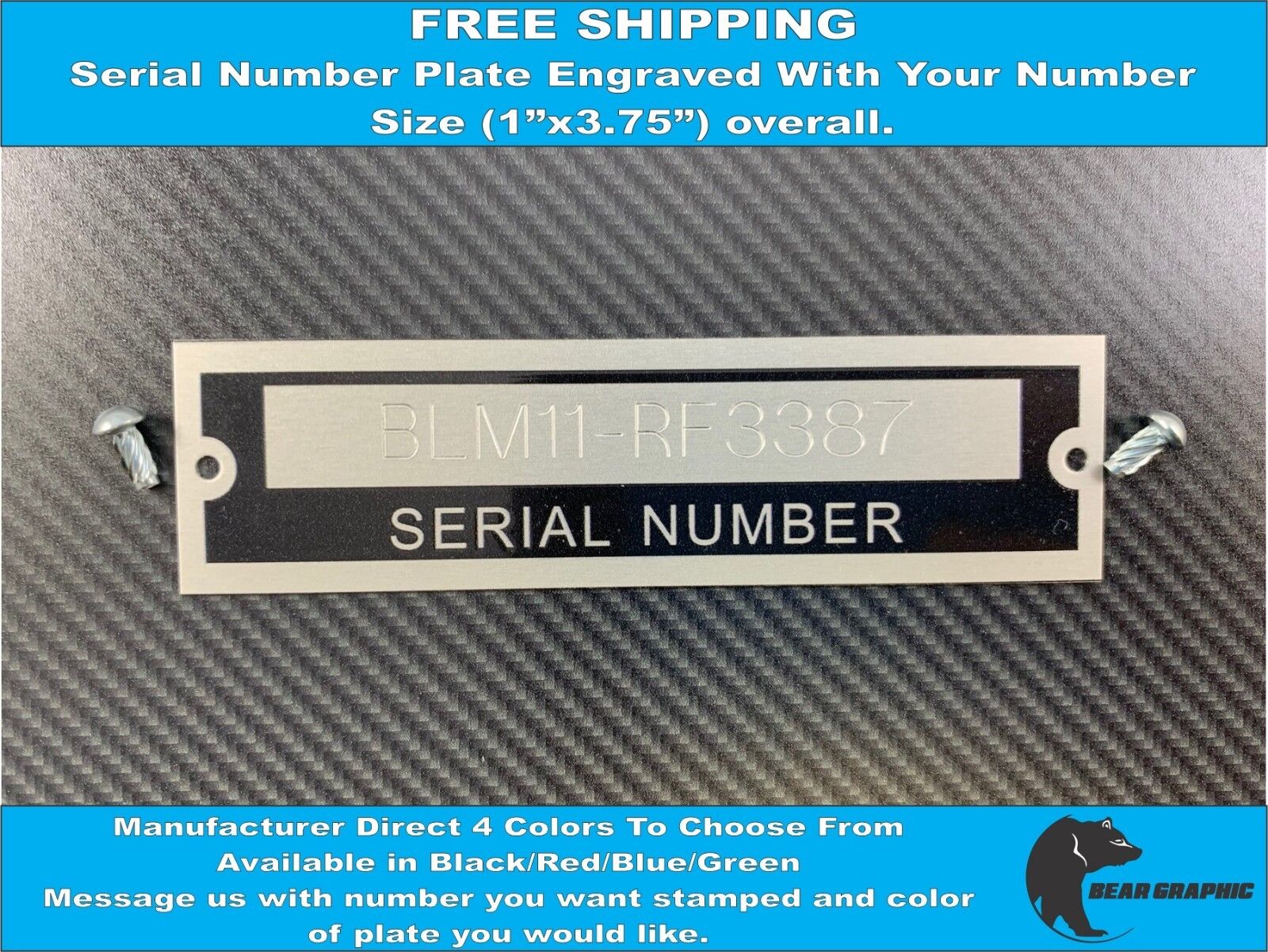 SERIAL NUMBER TAG PLATE ENGRAVED WITH NUMBER IDENTIFICATION ASSET TAG 
