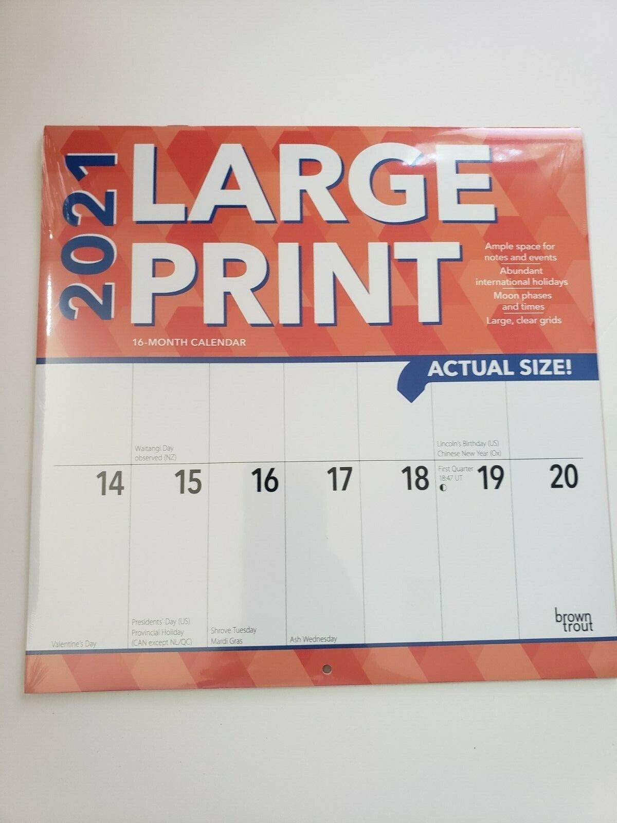 Large Print 2021 16-Month Wall Calendar Size 12\