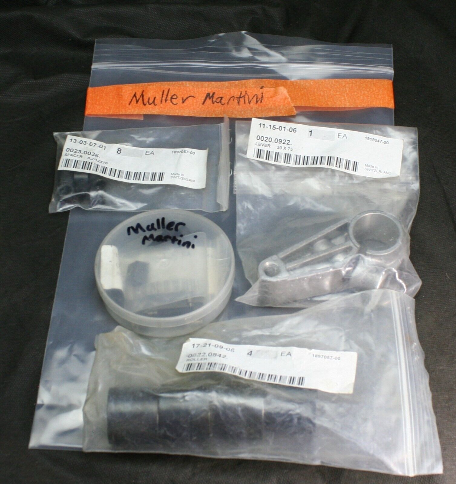 Lot #2 of Muller Martini Parts - Screws Lever Spacers Rollers Swiss Stitcher NEW