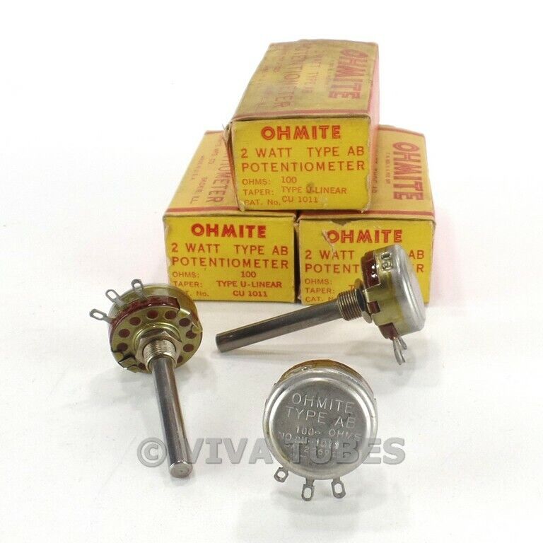 NOS NIB Vintage Lot of 3 Ohmite CU-1011 Type AB Potentiometers 2W 100 ohm