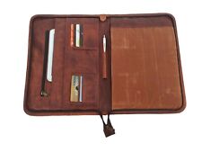 Vintage Leather Portfolio Padfolio A4 Case Folder Business Organizer Zipper Bag picture