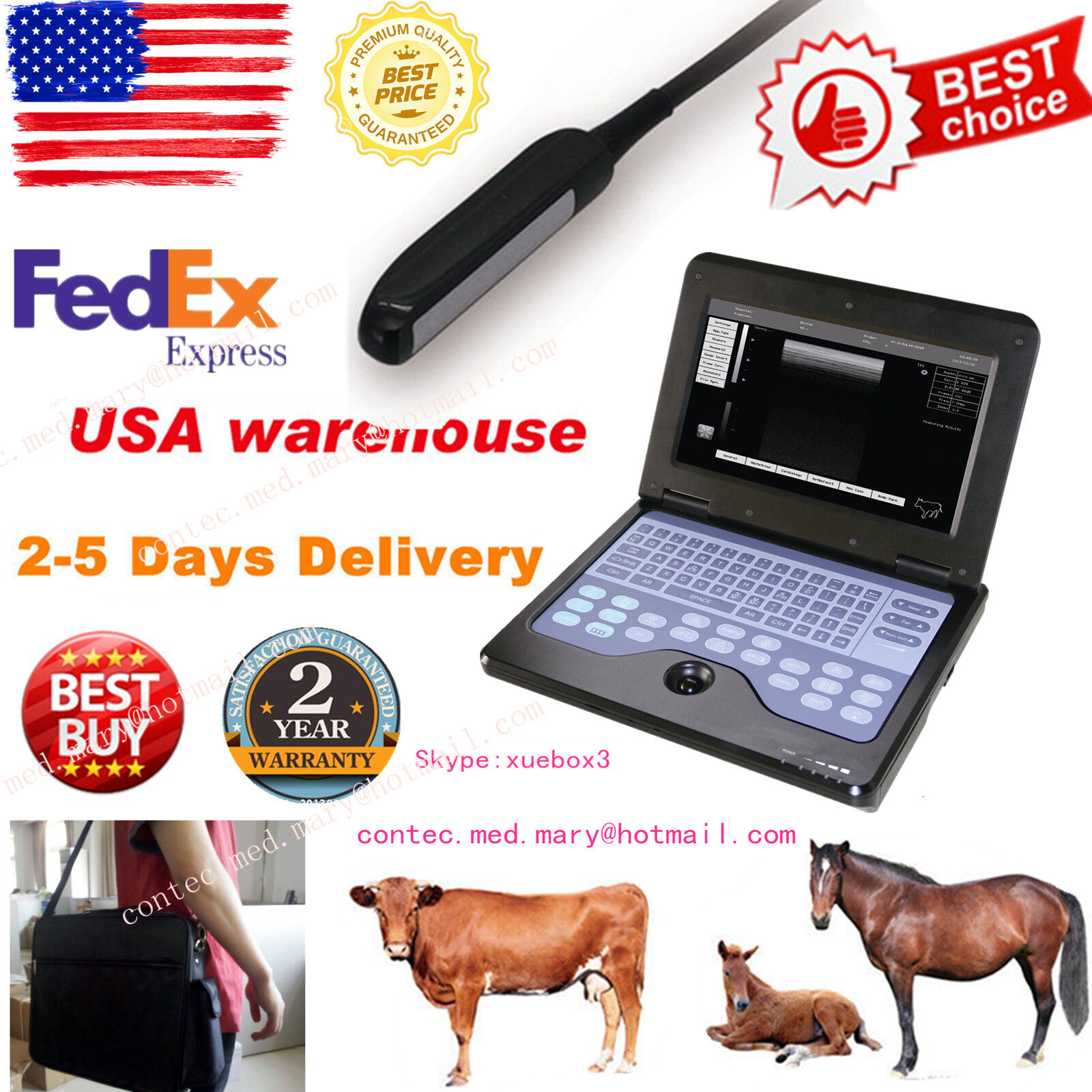 VET Veterinary portable Ultrasound Scanner Machine For cow/horse/Animal,rectal.