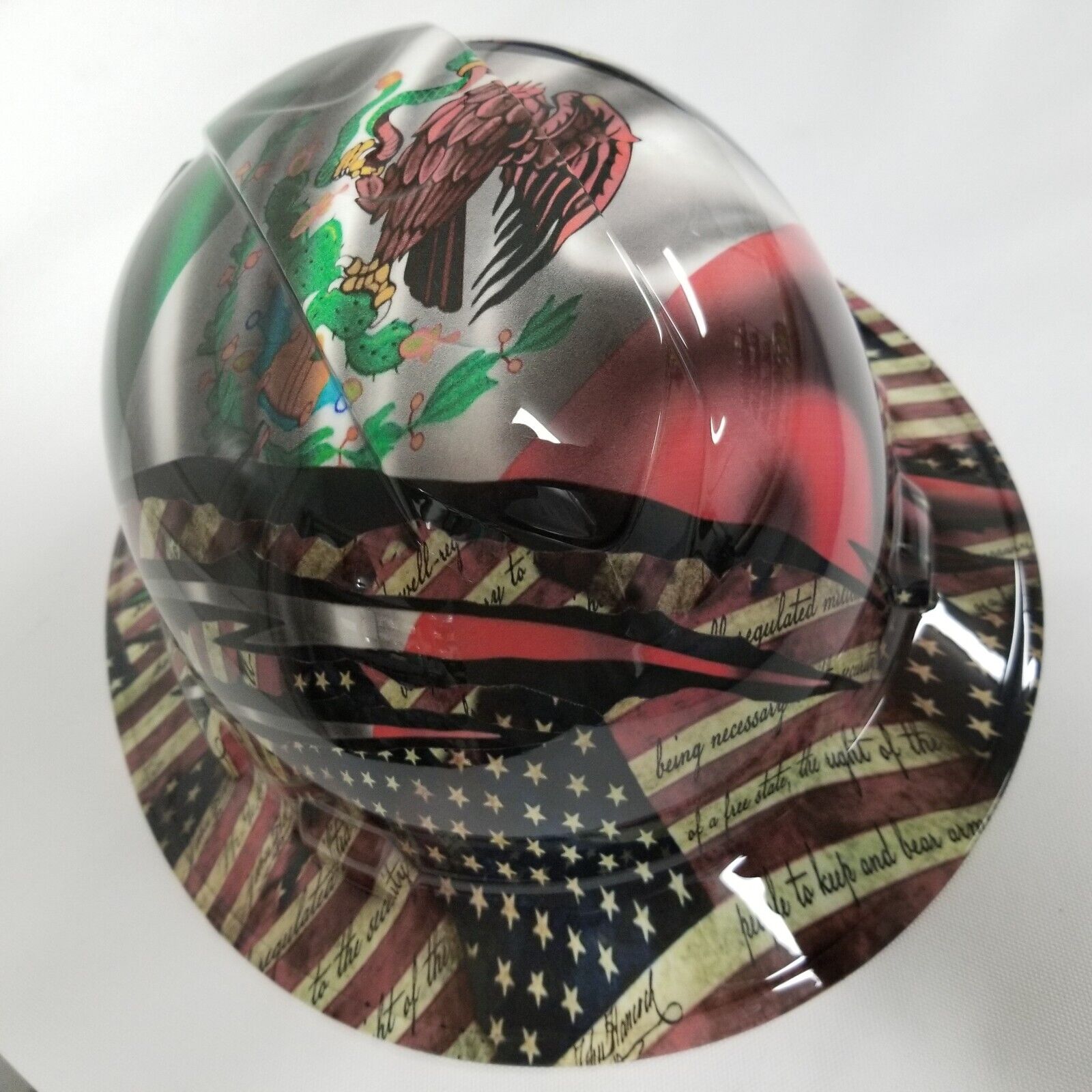 NEW FULL BRIM Hard Hat custom hydro dipped MEXICAN ROOTS/AMERICAN PRIDE  NEW
