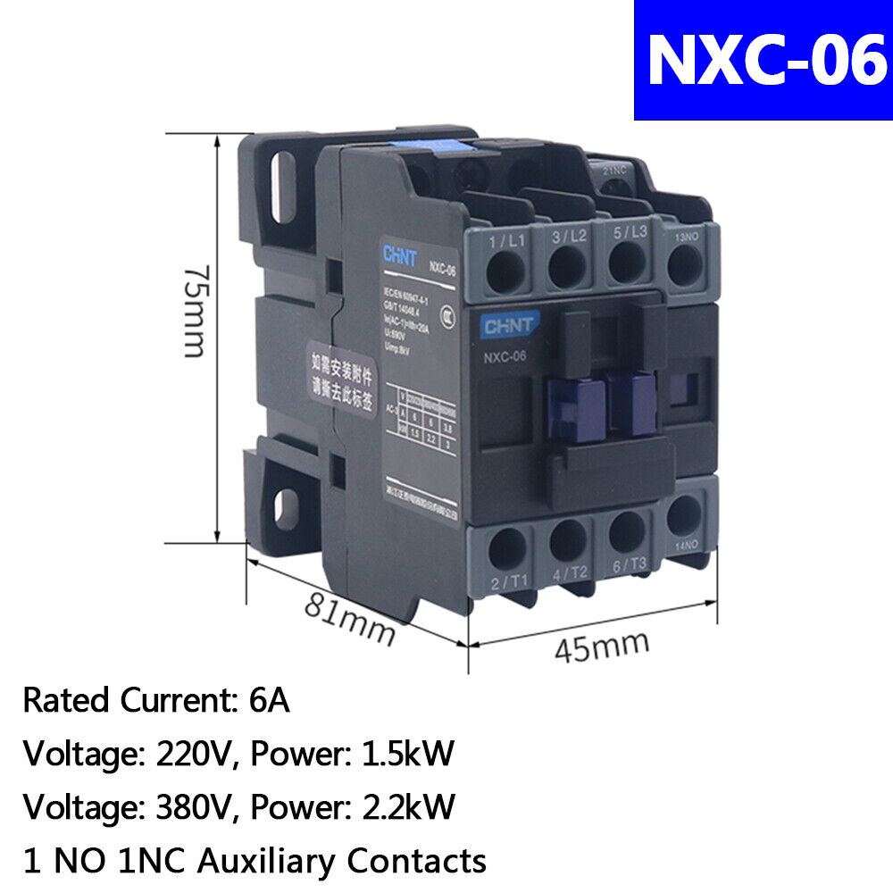 6-225 Amp AC Contactor 24,36,110,220,380V Coil Voltage 3 Pole NXC-06 to NXC-225