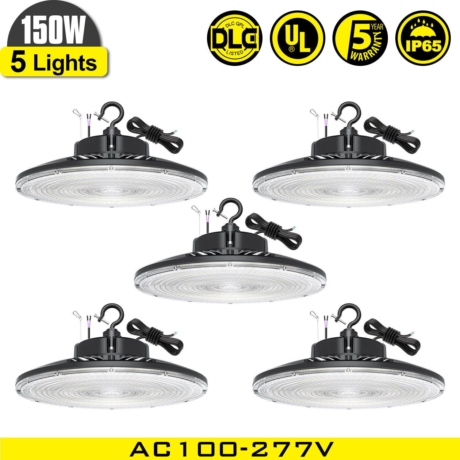 5X 150W LED UFO High Bay Light Fixture Dimmable Commercial Warehouse Shop Light
