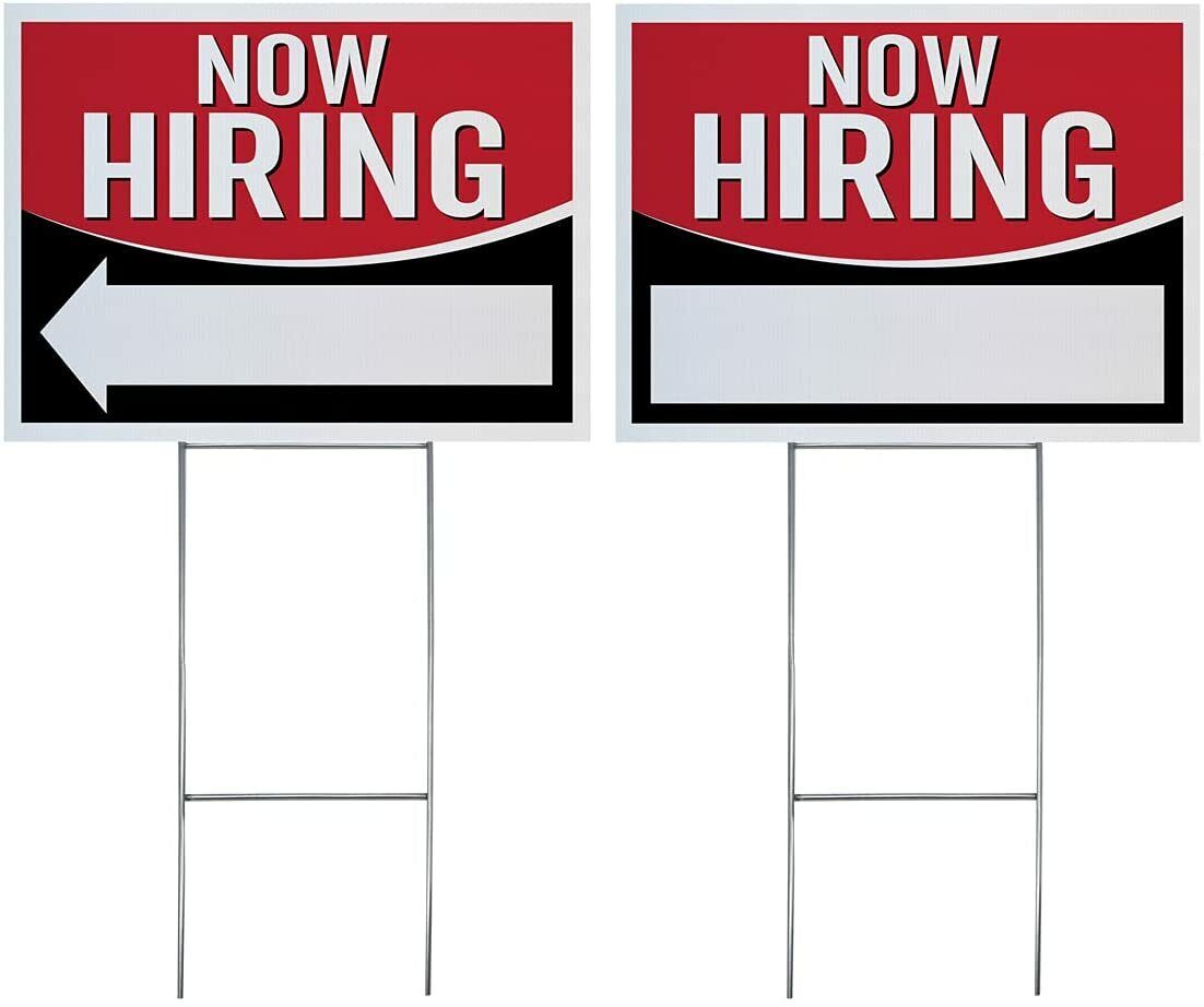 Large(18x24) Durable Now Hiring Signs with Stakes (2,3,5, or 10 Pack)