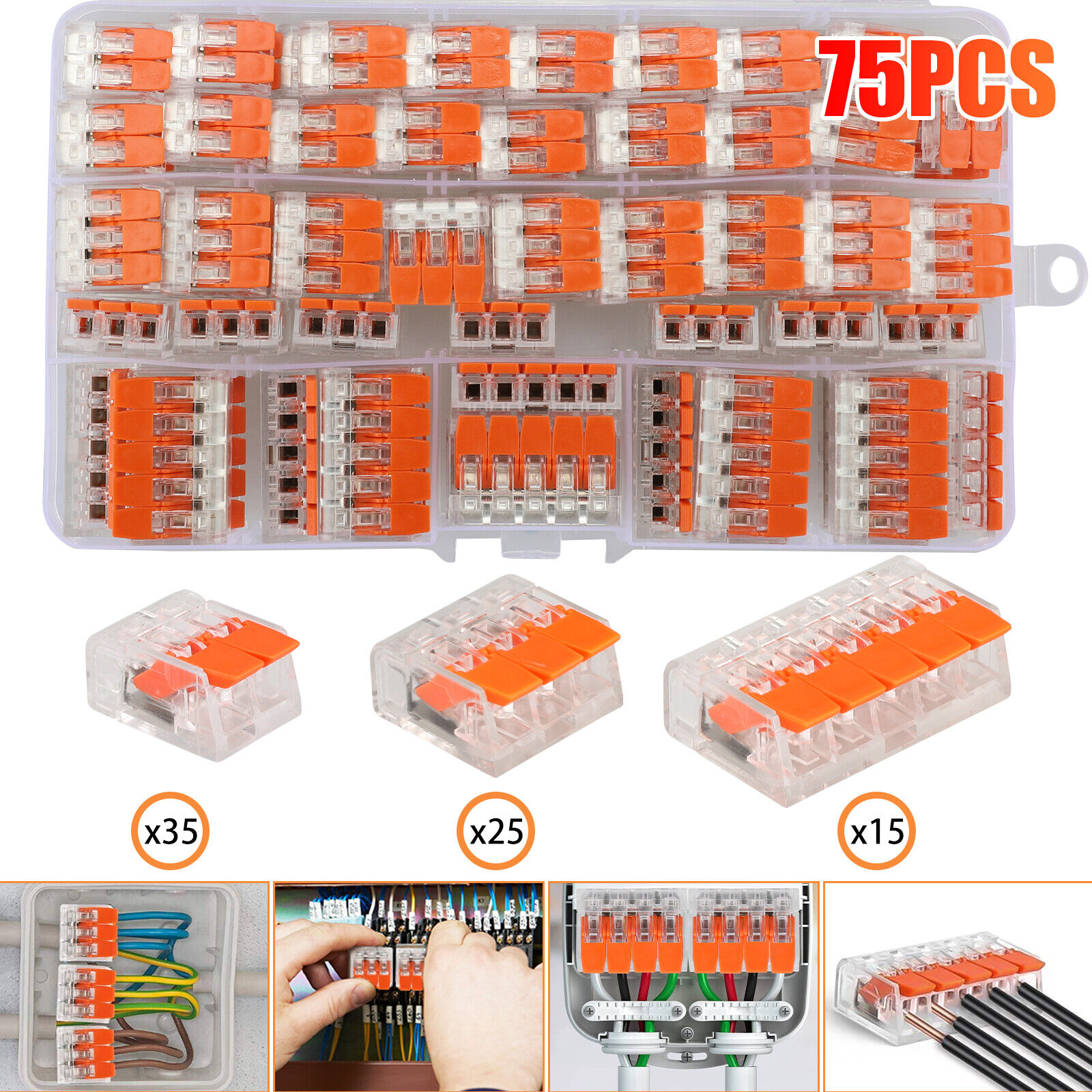 75Pcs Compact Splicing Wire Connectors Lever Nuts 2/3/5 Conductor Set A221-415