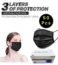 50 PCS 3-Ply Disposable Black Face Mask Non-Medical  Earloop Mouth Cover picture