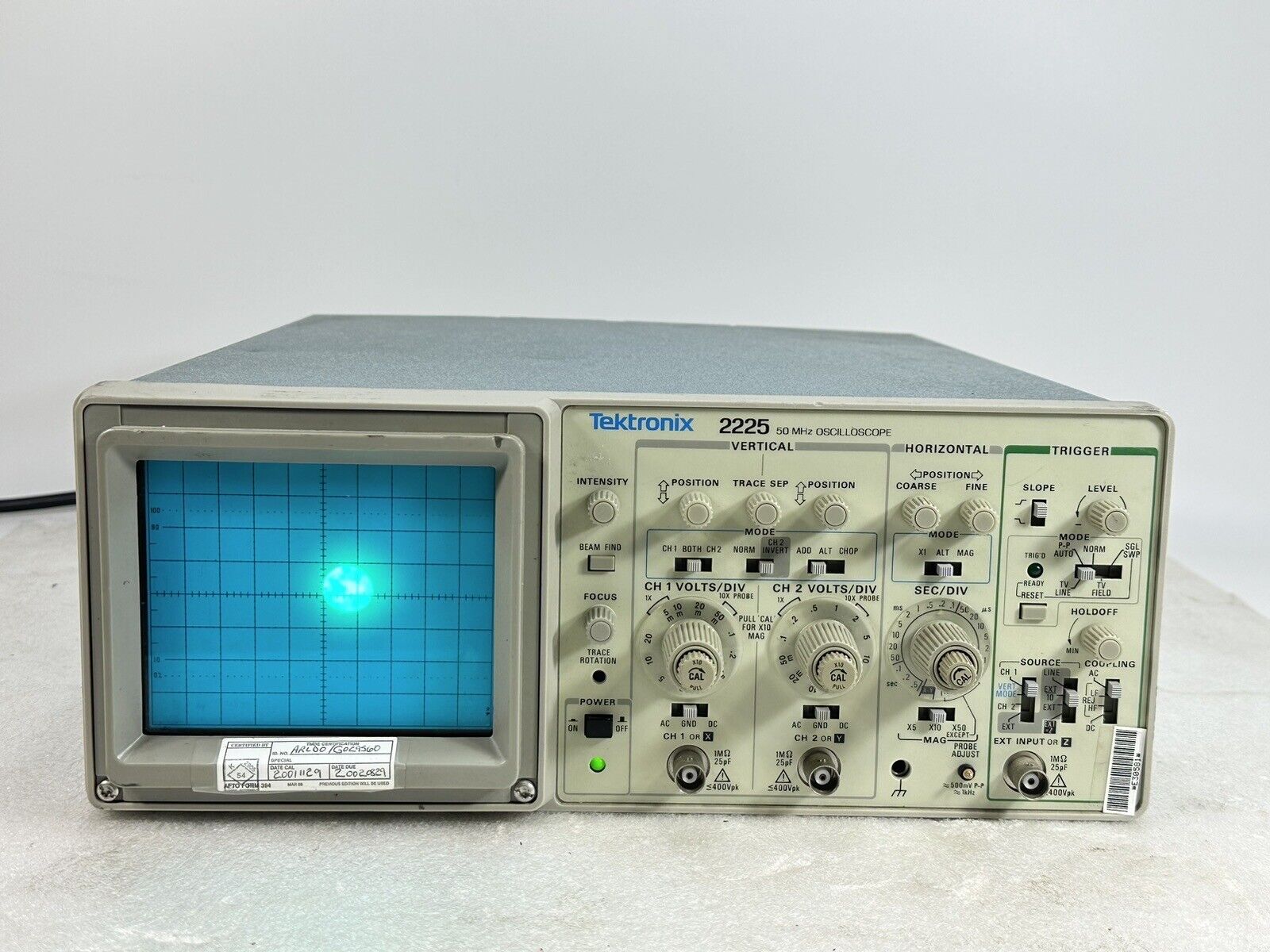Vintage Tektronix 2225 ~ 2-Channel 50MHz Analog Oscilloscope ~ Power On/Untested