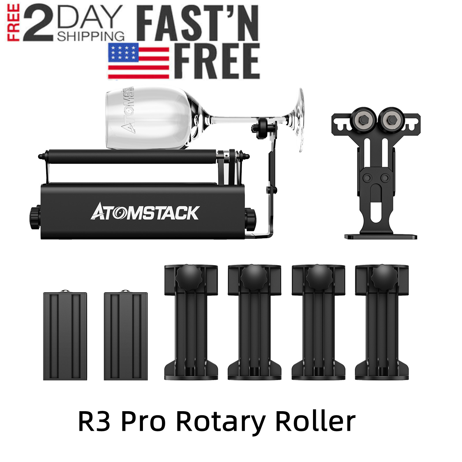 ATOMSTACK R3 Pro Rotary Roller Kits Engraving Machine Rotary Roller With Support