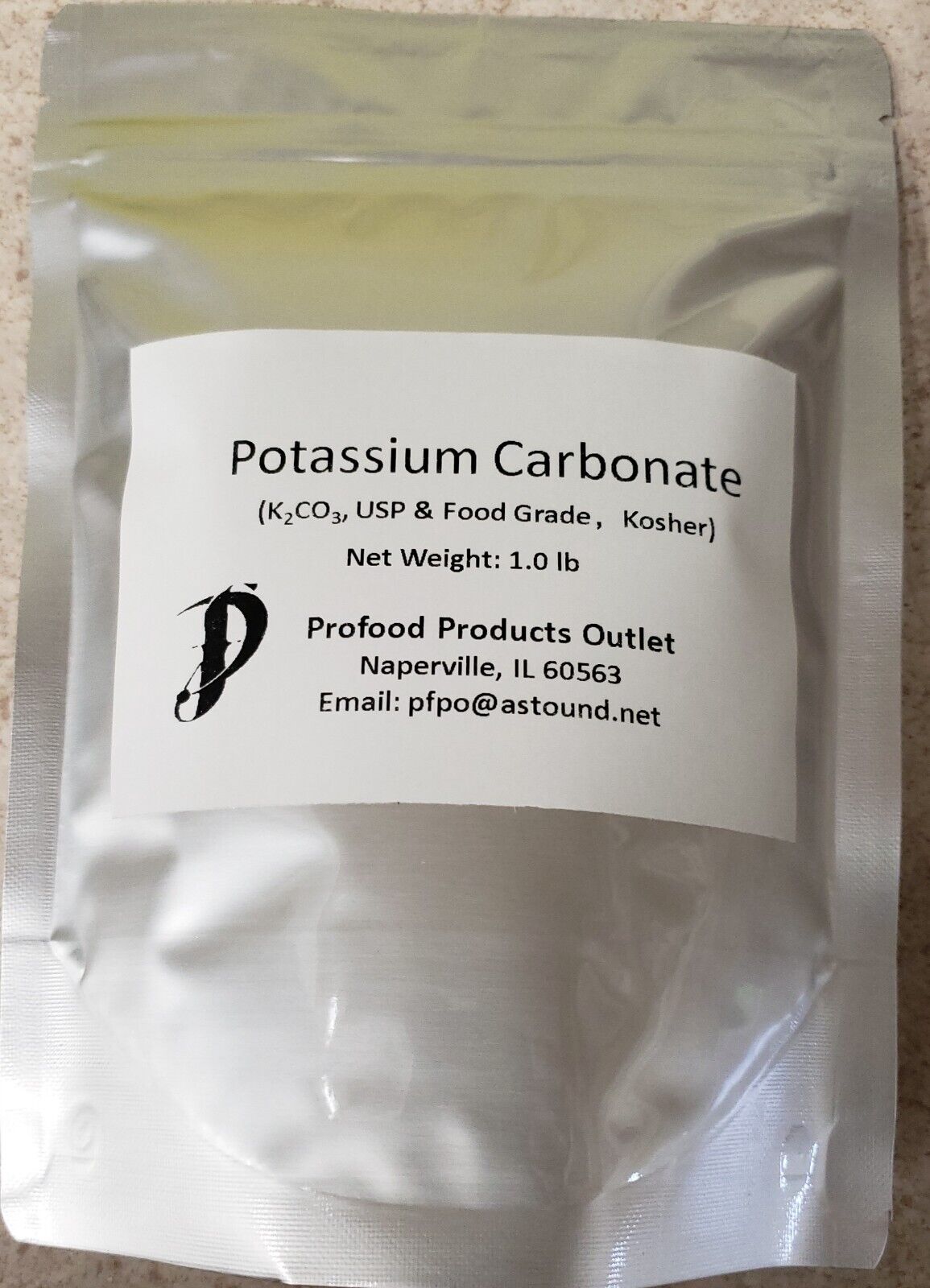 Potassium Carbonate (K2CO3), USP& Food Grade, 99.5% purity 1.0 lb pouch
