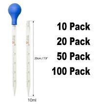 Lot of 10 20 50 100 Glass Graduated Pipettes Dropper(10ml) with Blue Rubber Cap picture