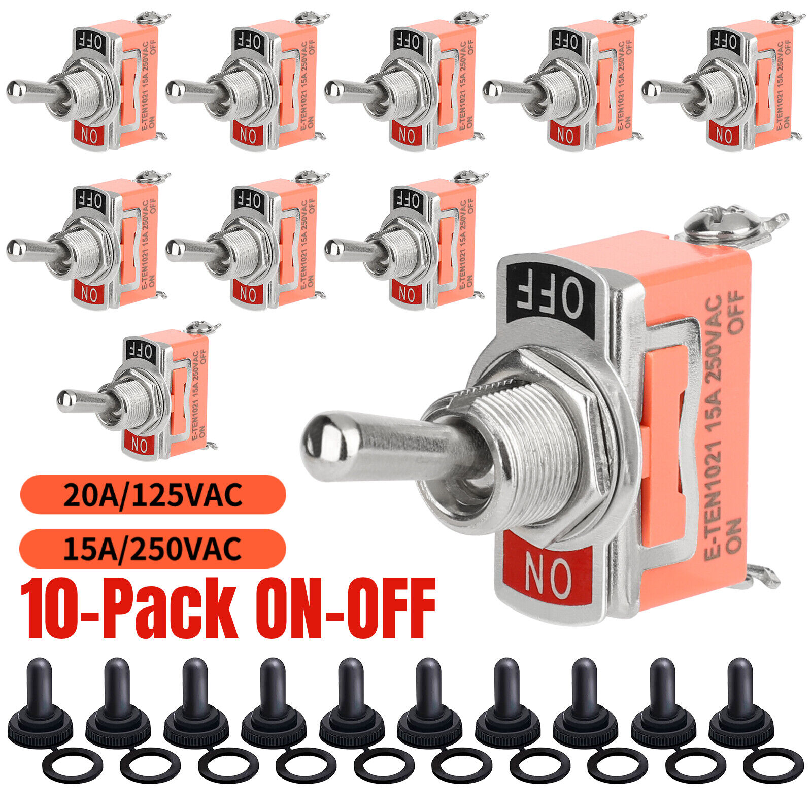 10x Waterproof Heavy Duty Toggle Switch ON/OFF 2 Terminal Car Boat SPST 15A 250V