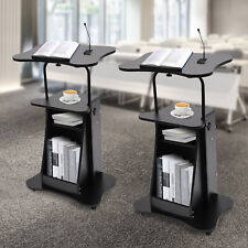 2x Rolling Lectern Podium Presentation Stand Church Pulpit + Storage Compartment picture