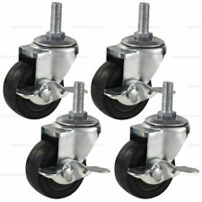 4x 3 Inch Rubber Casters Heavy Duty Safety Brake Wheels For Wire Shelving Rack picture