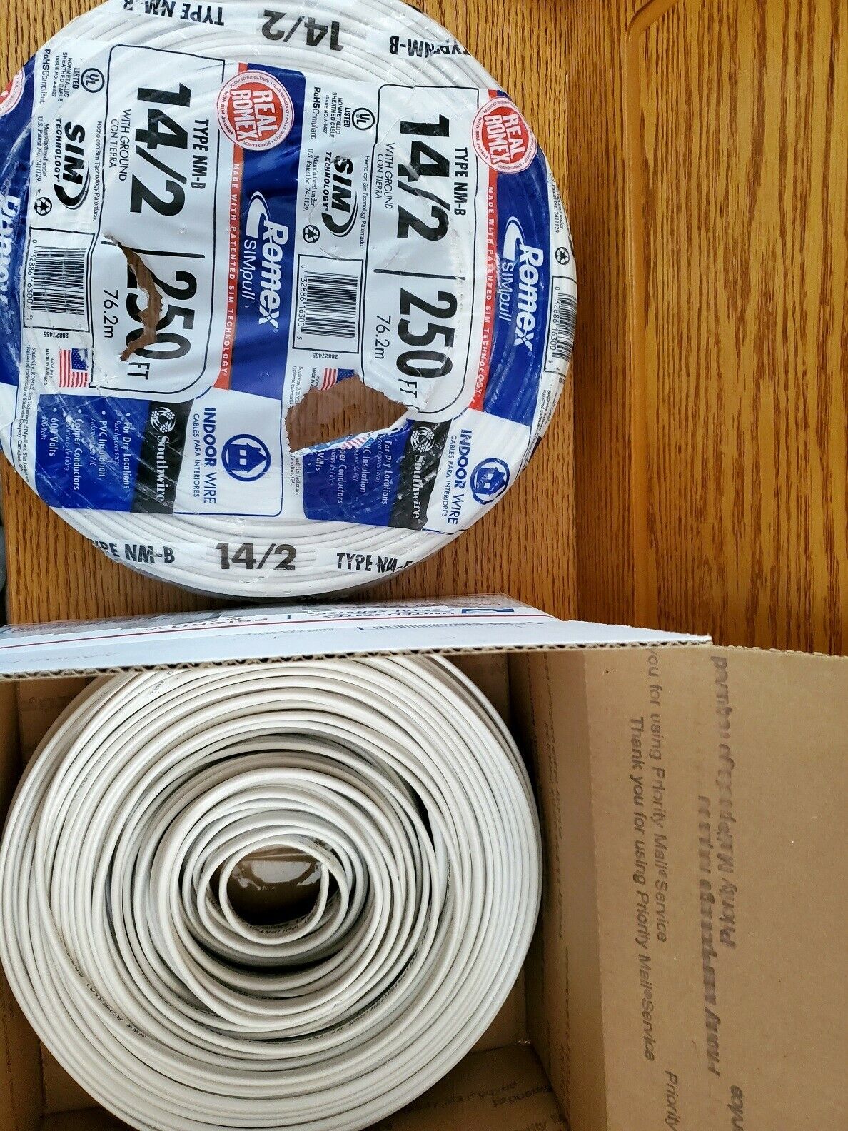 14/2 Romex wire. 250 ft CUT.  Ships without packaging.