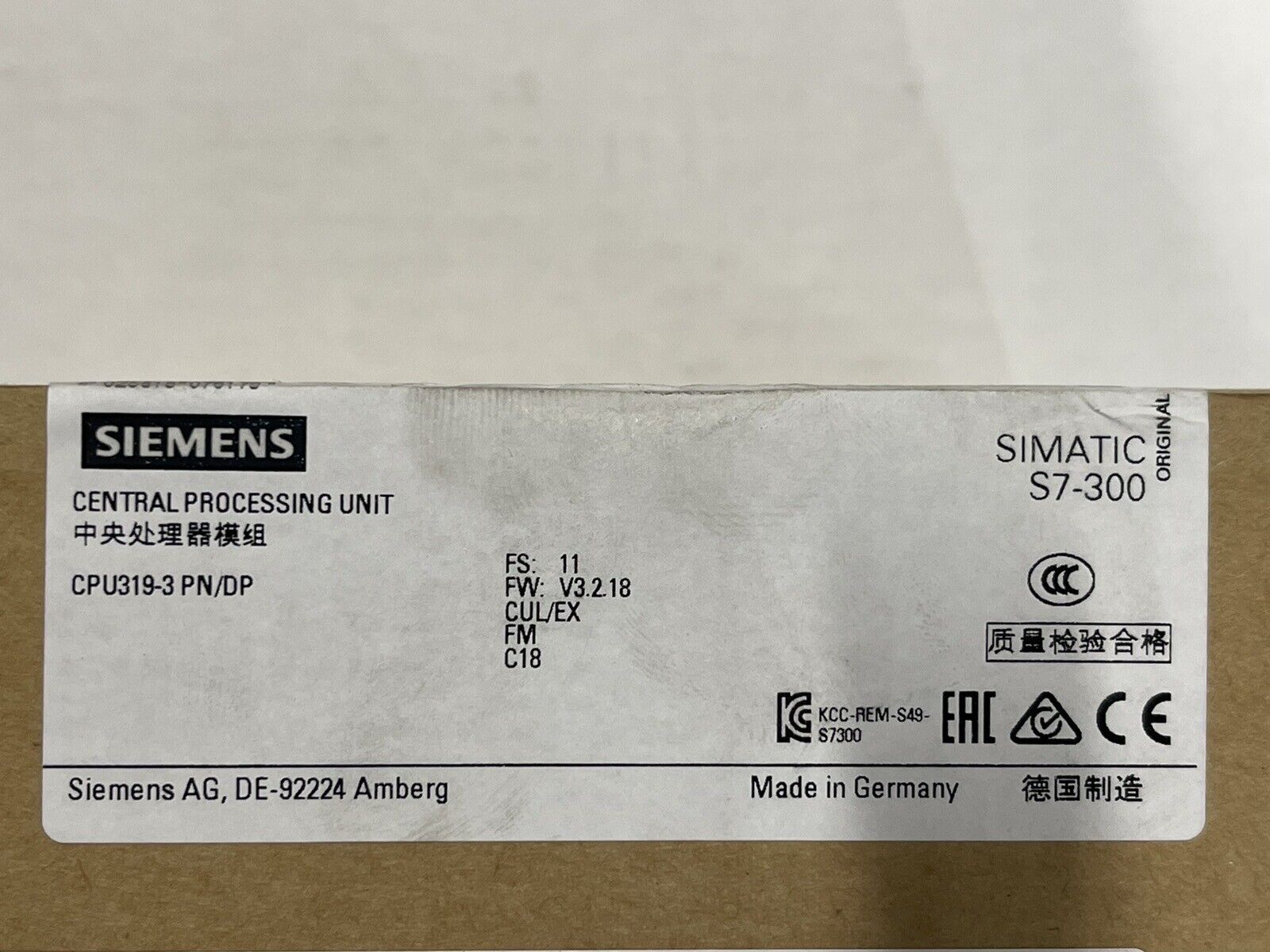 Siemens Simatic S7-300 6ES7 318-3EL01-0AB0 CPU Brand New Sealed CPU319-3 PN/DP
