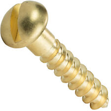 #4 Round Head Slotted Drive Wood Screws Solid Brass All Lengths In Listing picture