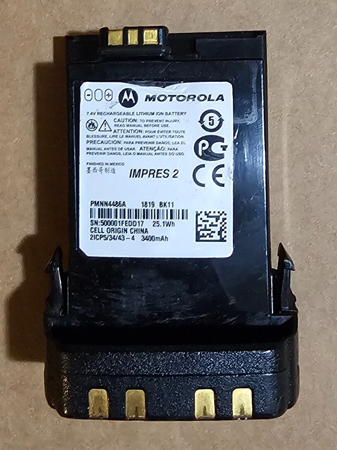 OEM Motorola PMNN4486A IMPRES 2 3400mAh Li-Ion Rugged 2 way Radio Battery