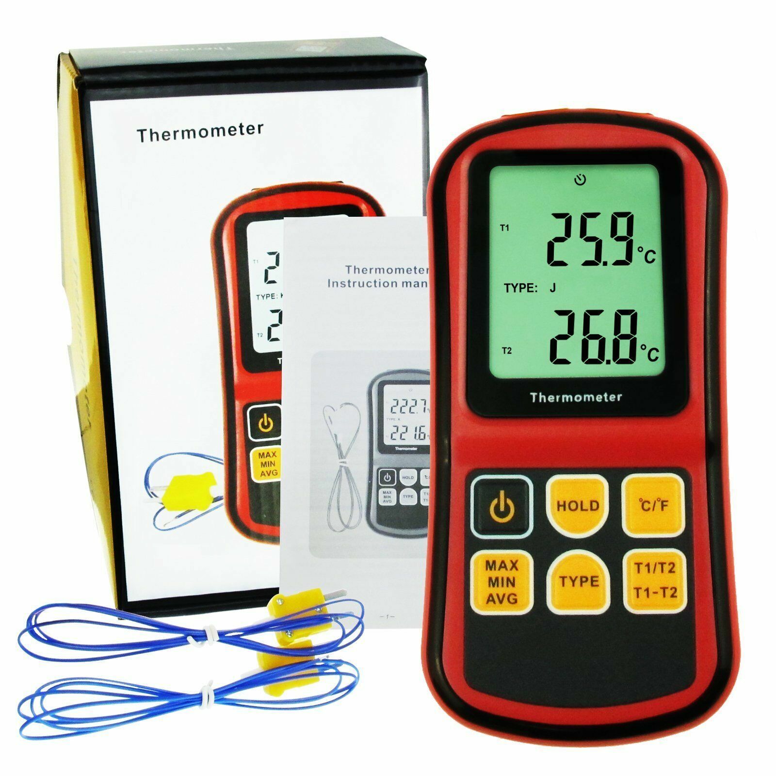 Dual Channel K/J/T/E/R/S/ N Type ATC Thermocouple Thermometer Testers Useful