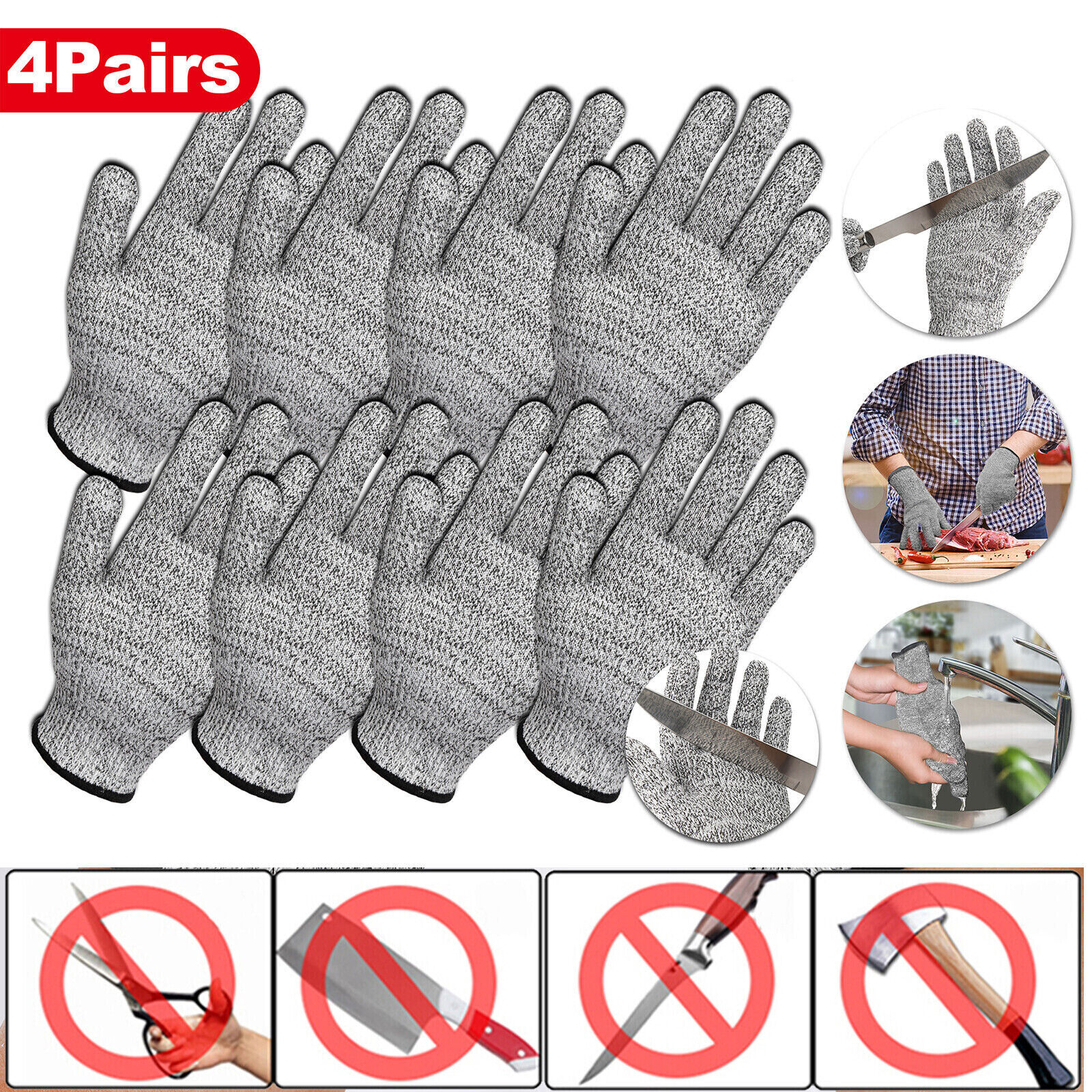 4Pairs Butcher Glove Cut Proof Stab Resistant Safety Gloves Kitchen L5 Protectio