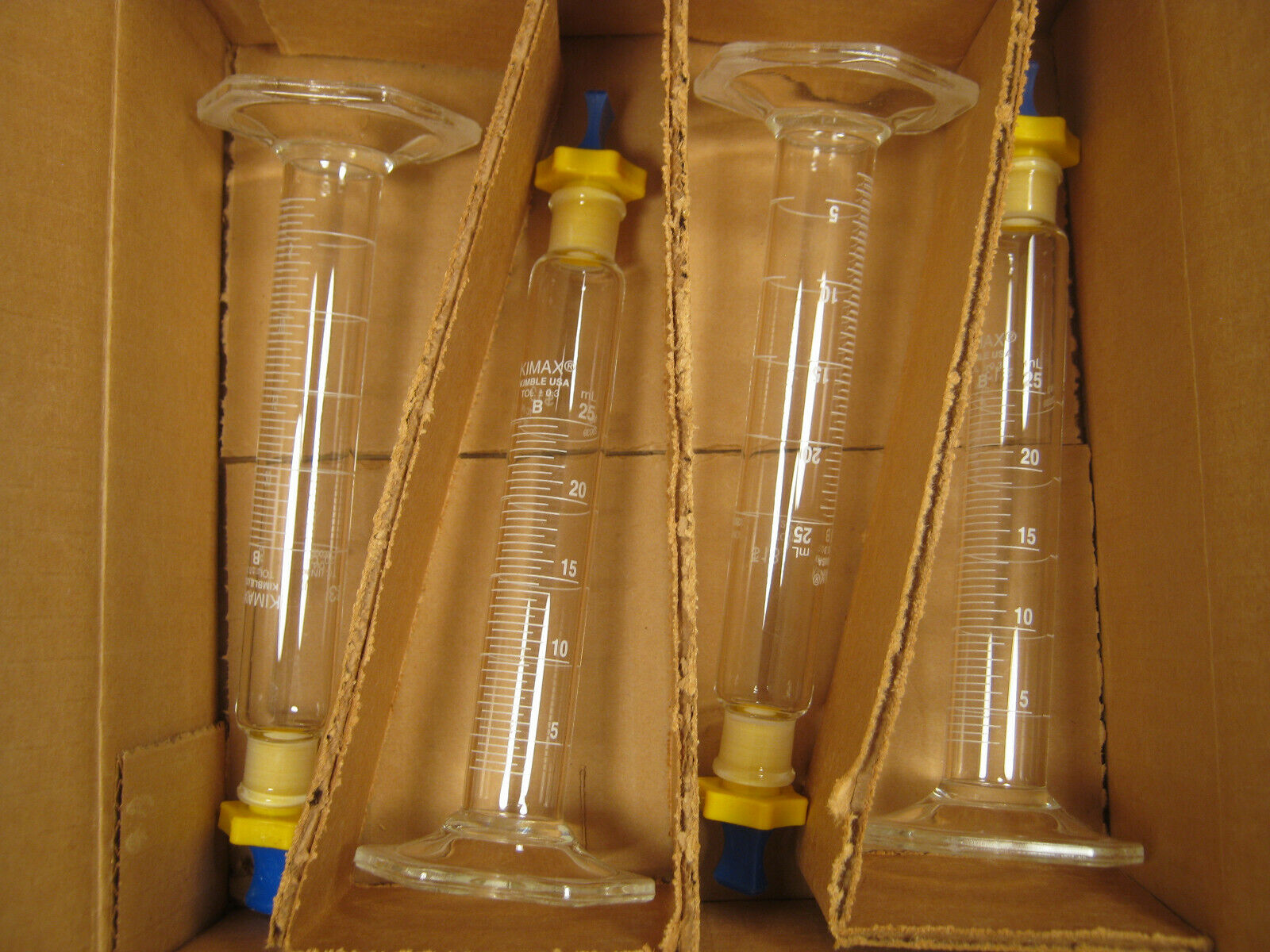 KIMBLE  25 ML  MIXING  CYLINDERS  X4  NEW  OLD  STOCK  FREE  SHIPPING