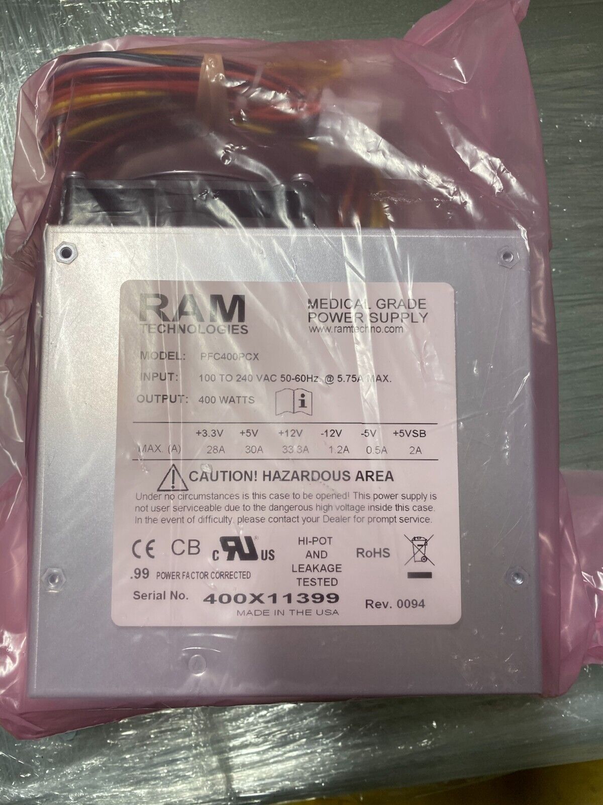 RAM Tech PFC400PCX  400W Medical Grade Power Supply