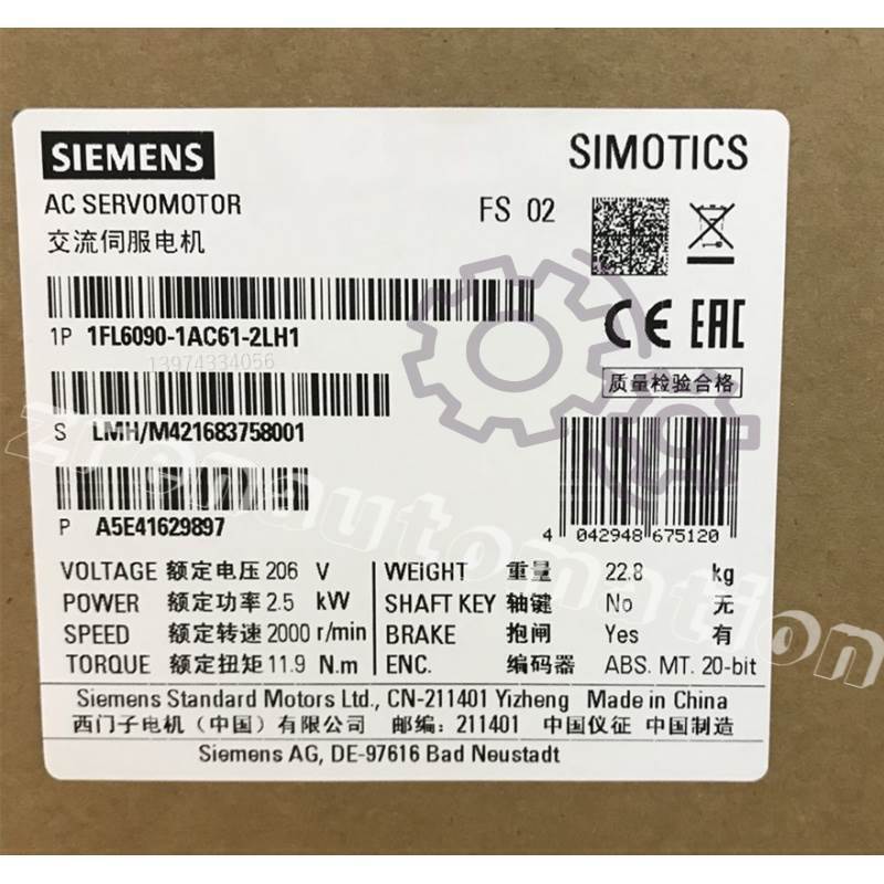 Siemens 1FL6090-1AC61-2LH1 1FL6090-1AC61-2LH1 New In Box UPS Expedited Shipping