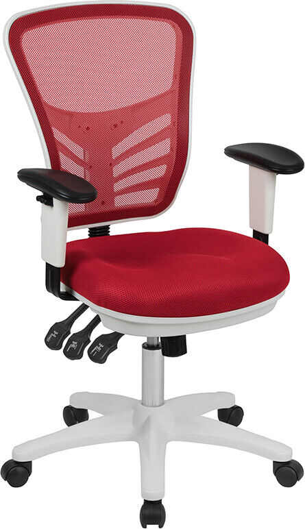 Mid-Back Red Mesh Executive Office Chair w/ Adjustable Arms & Lumbar Support 