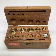 Vintage Henry Troemner Brass Weights Incomplete Set .5lb-.005 Wooden Case V3 picture