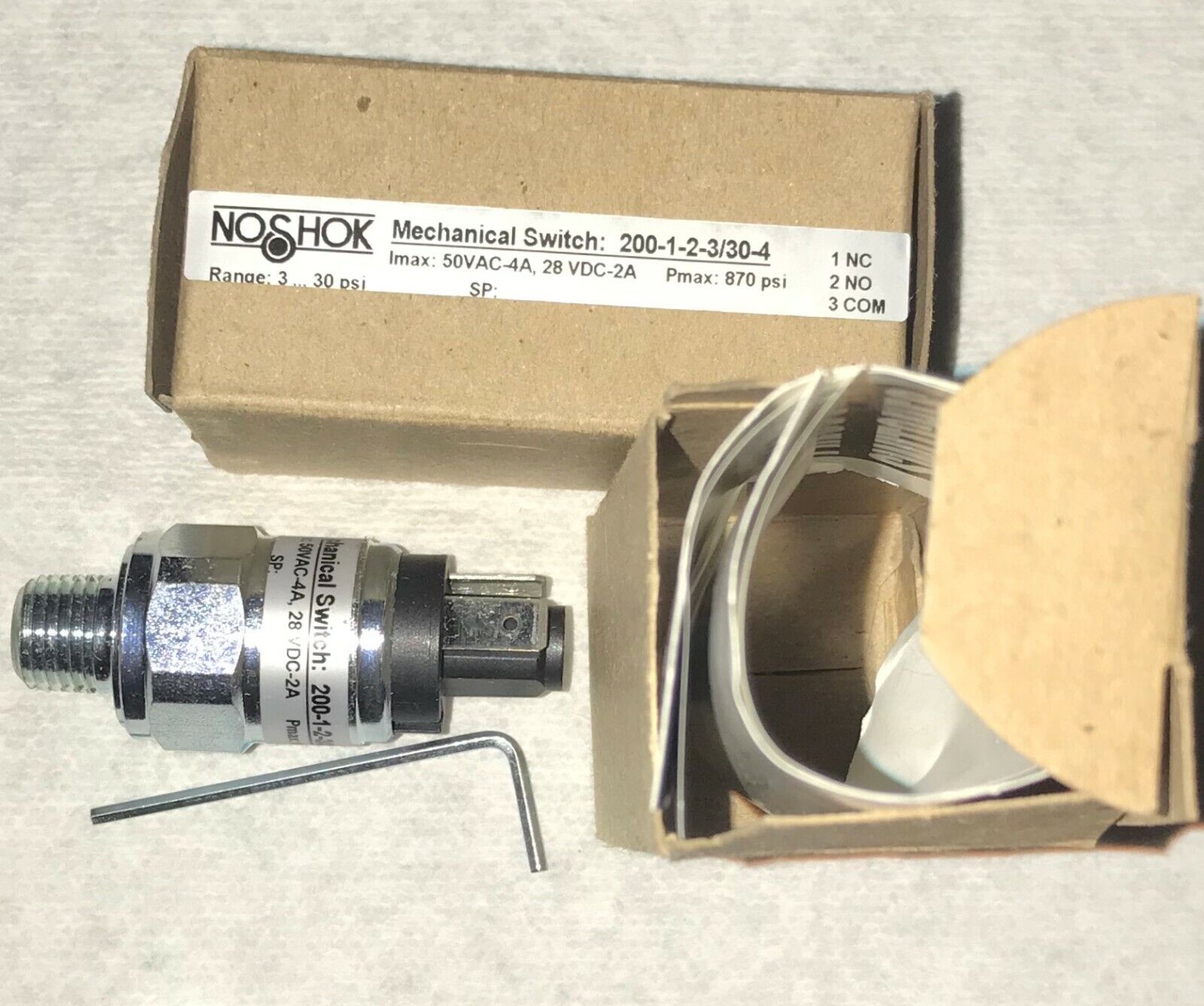 NOSHOK 200-1-2-3/30-4 Pressure Switch, 3 - 30 Psig, Spdt.