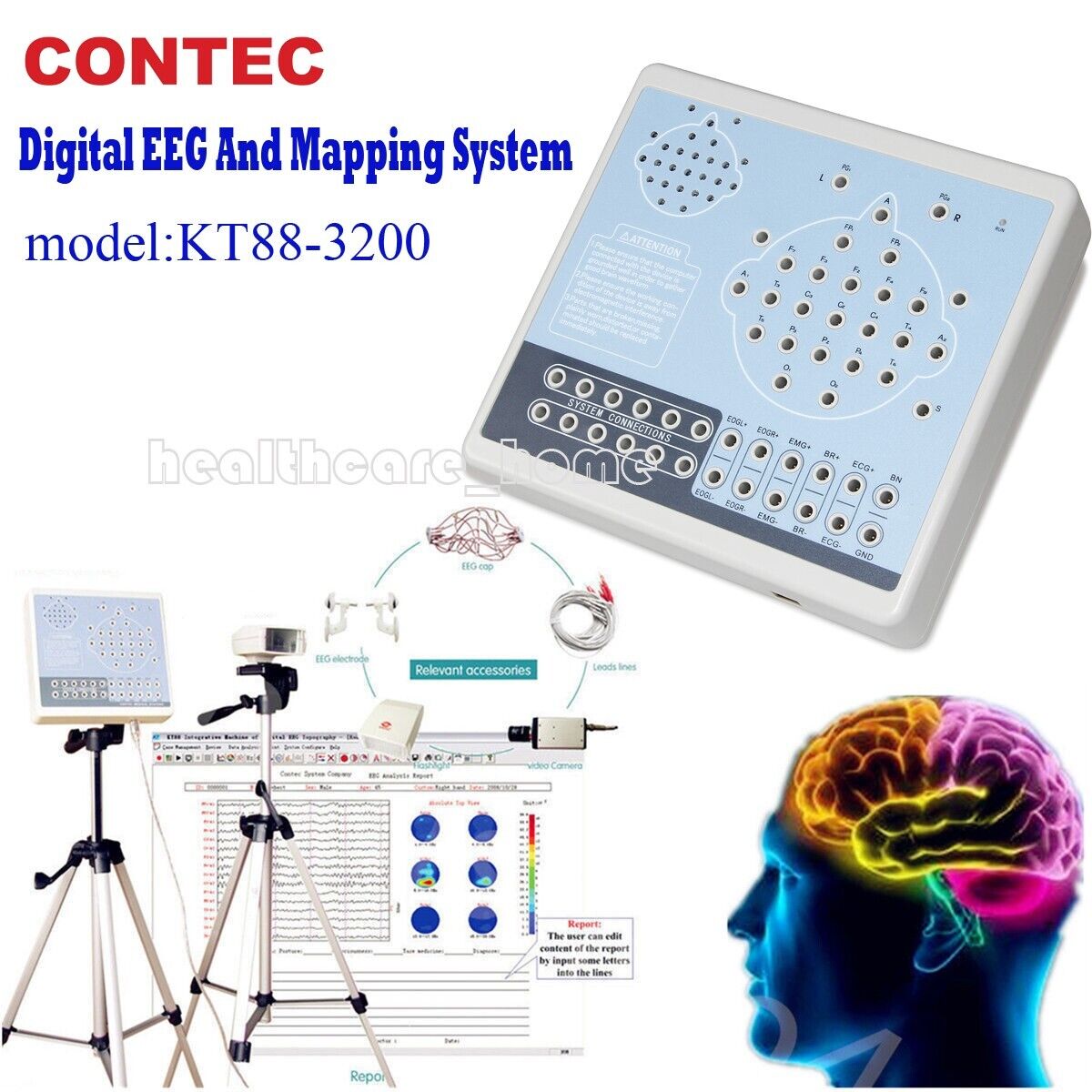 EEG machine CONTEC KT88-3200 Digital 32-Channel EEG and Mapping System+2 Tripods