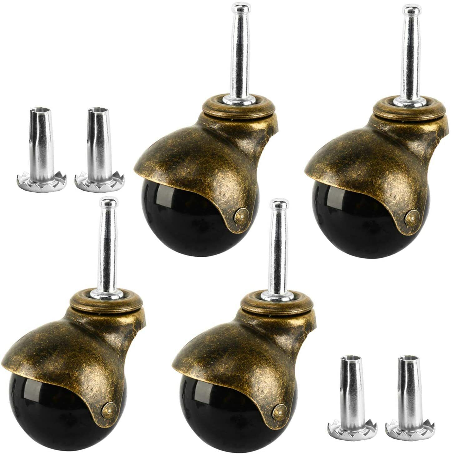 4Pcs Caster 2\'\' Antique Copper Ball Caster w/ Socket Type Mounting Stem 8 x 38mm