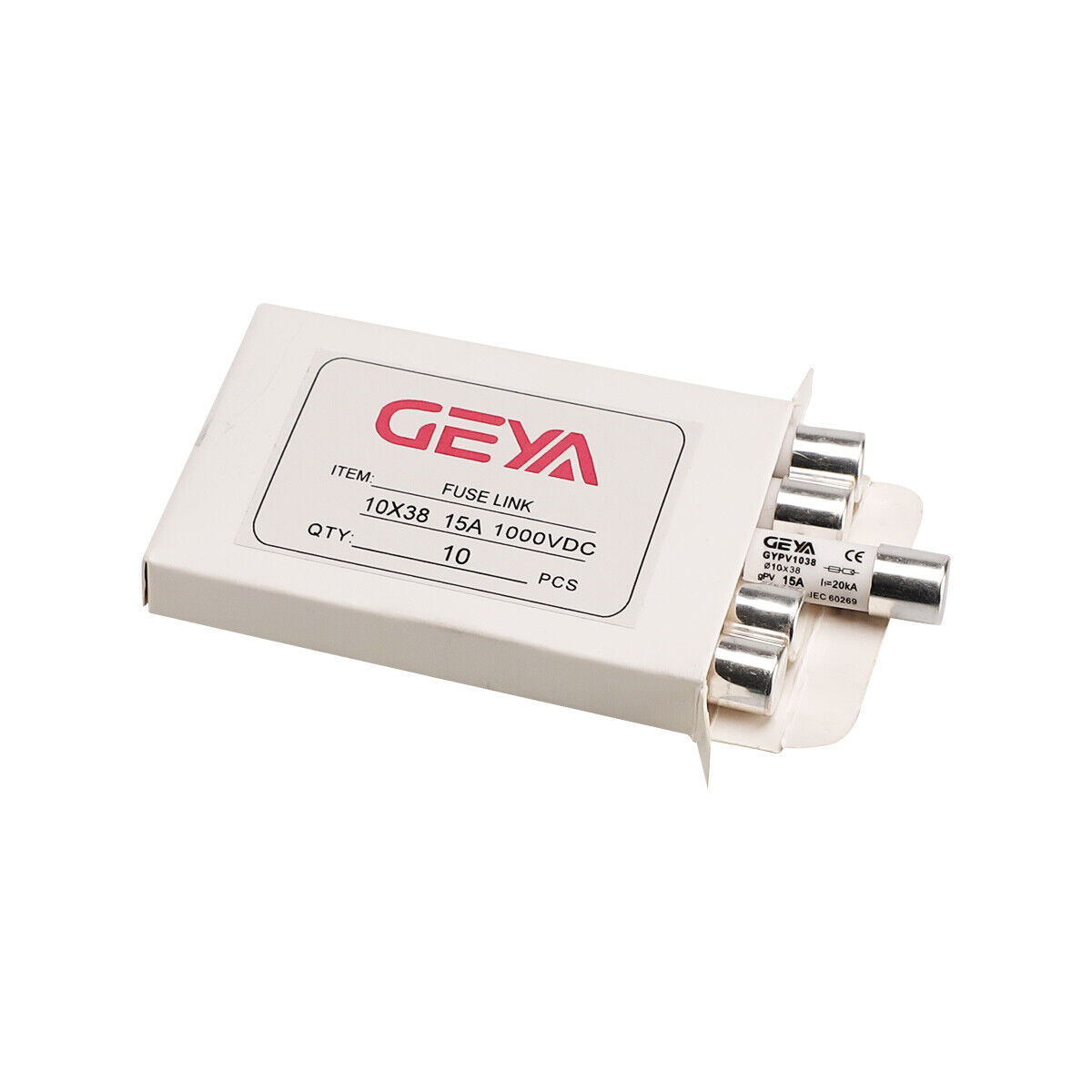 GEYA Solar PV 10PCS Fuse DC1000V Protection 6/10/12/15/20/25/30Amp 10*38mm 20kA