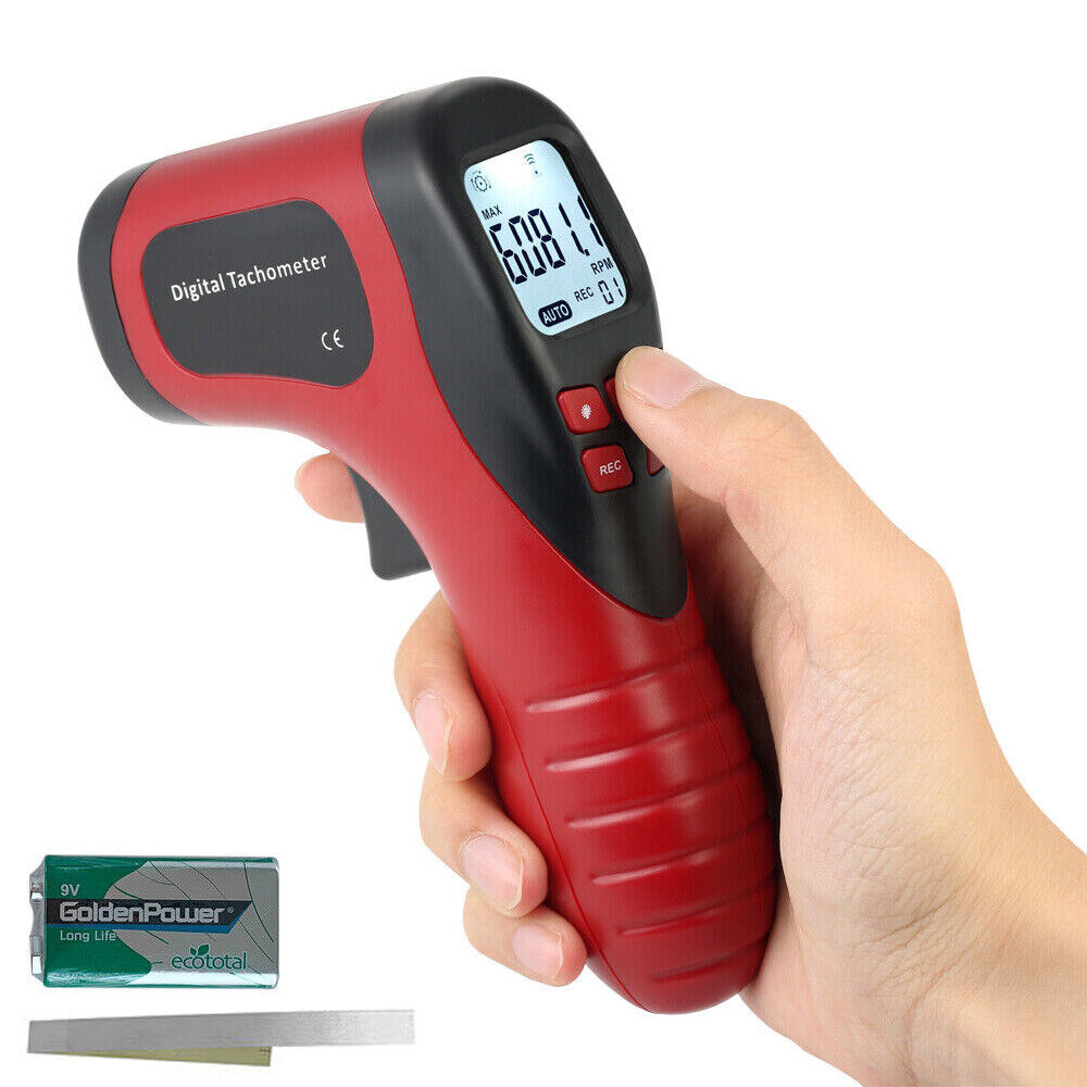 Digital LCD Photo Laser Tachometer Non-Contact RPM Meter Speed Gauge w/ Battery