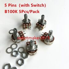 5Pcs B100K 100K WH148 5 Pins Potentiometer with Switch Shaft 15mm 5 Pin picture
