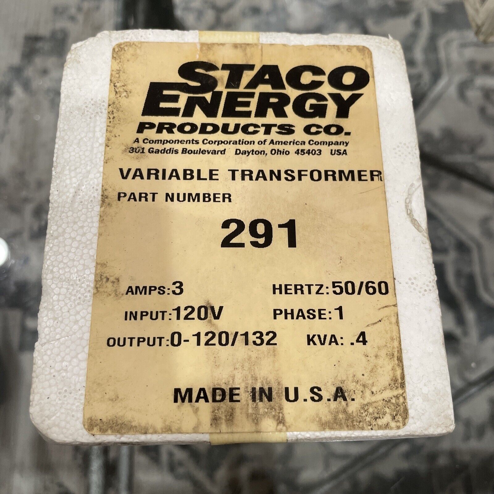 Staco 291 Variable Transformer 3A In: 120V Out: 0-120/132V ***FREE SHIPPING***