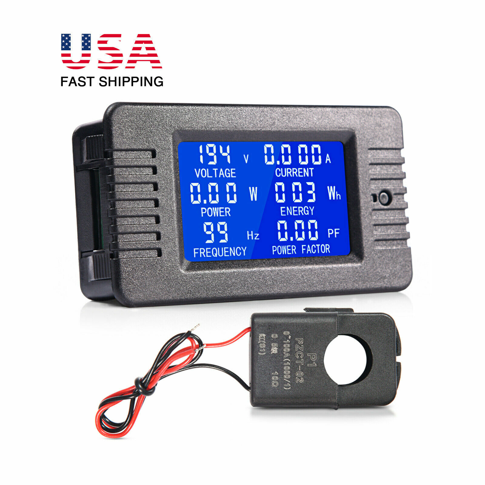 80-260V AC Voltmeter 100A LCD Display Current Meter Power Battery Monitor Panel