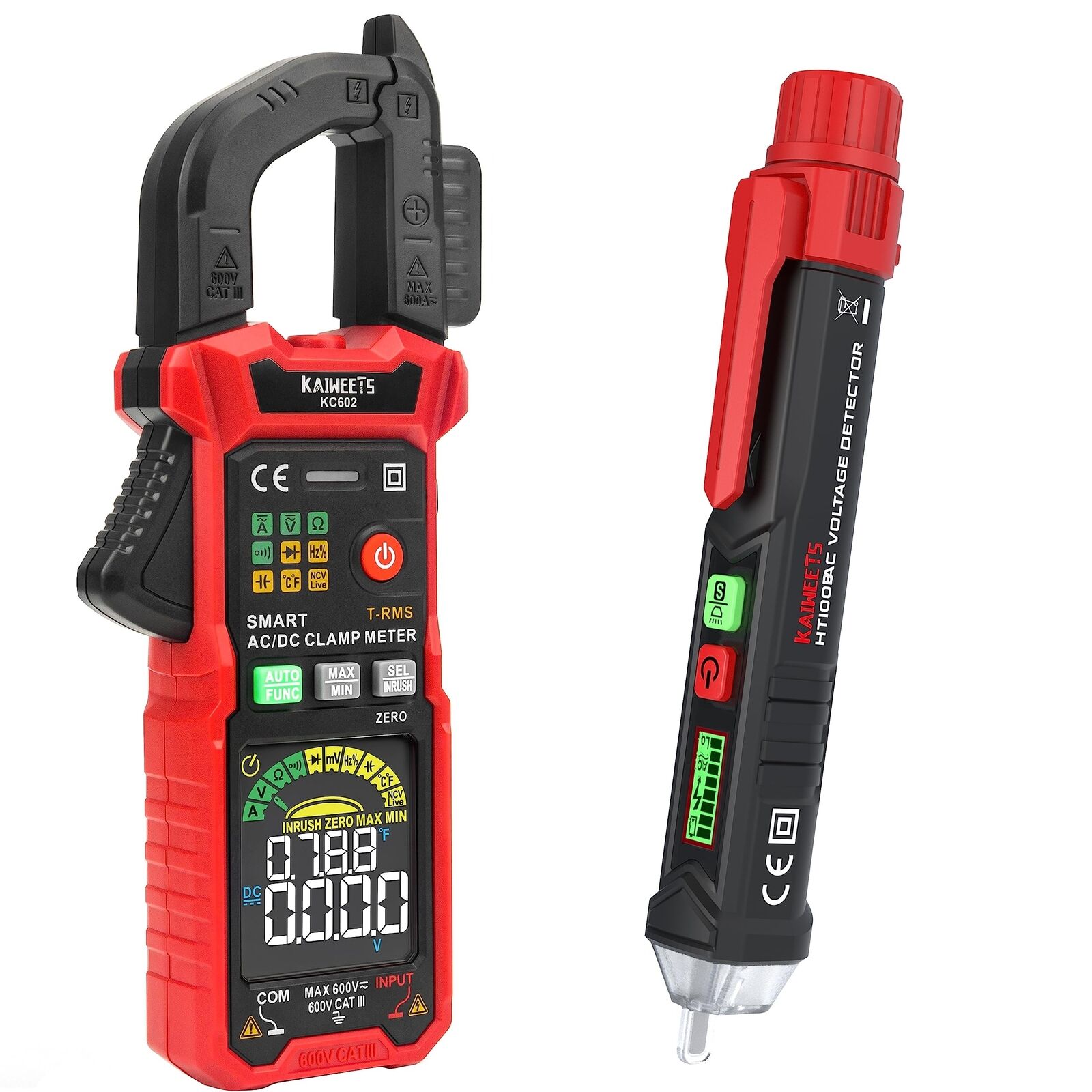 KAIWEETS Smart Digital Clamp Meter with D-Shaped Jaws & Voltage Tester/Non-Co...