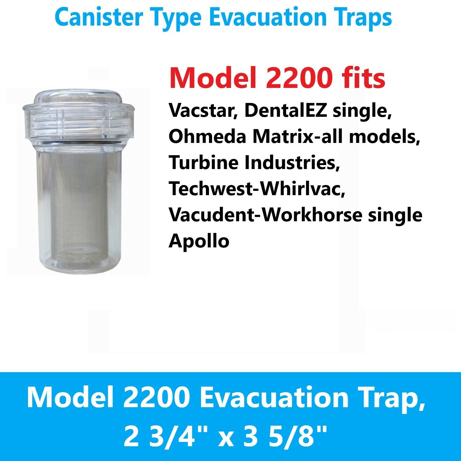 Dental Evacuation Trap Disposable Canister For Air Techniques Vacstar #2200