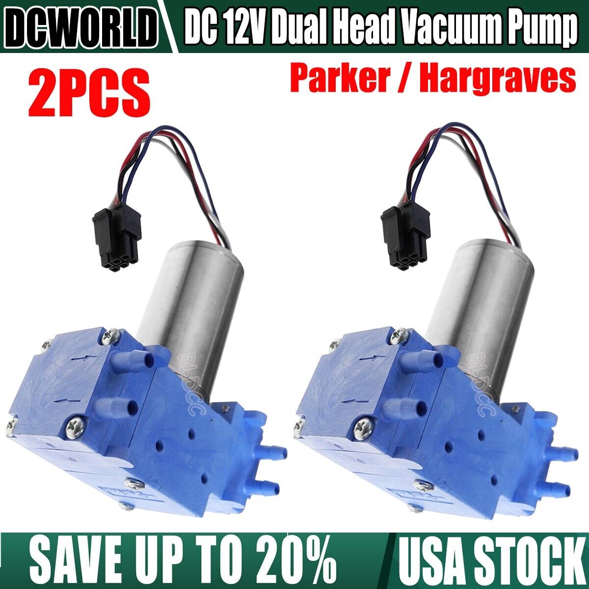 2PCS Parker / Hargraves DC12V Dual Head Brushless Air Pump Vacuum Diaphragm Pump